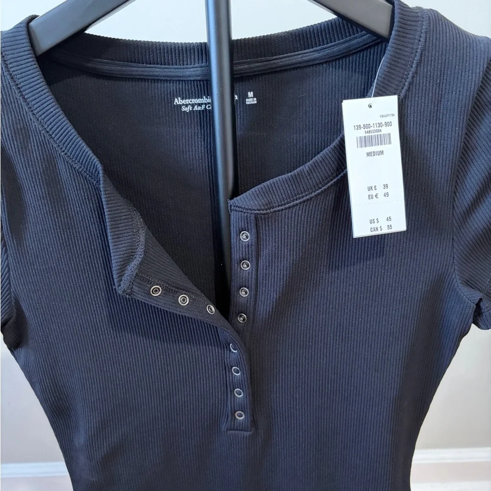 Black Short Sleeve Henley Top Bodysuit - Picture 2 of 4